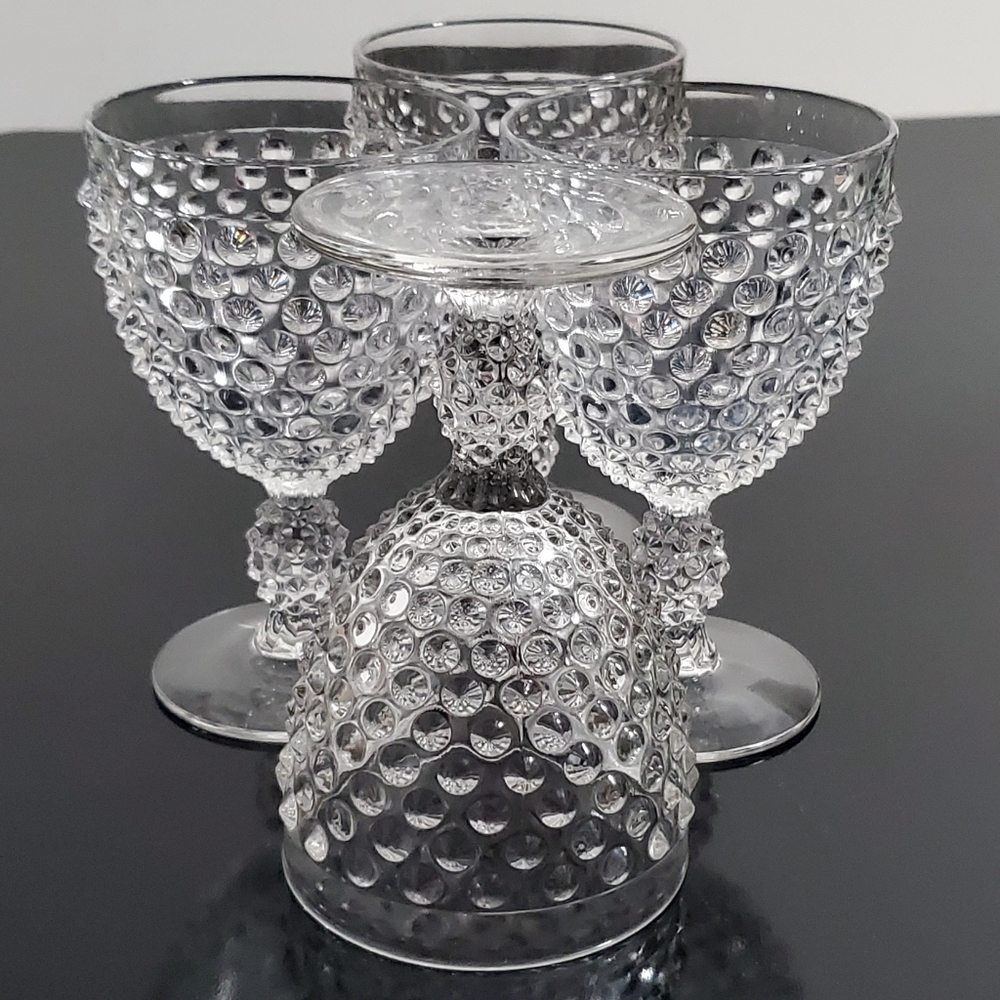 Vntg Duncan & Miller Glass (4) Hobnail Clear 10oz Goblets - Picture 12 of 16